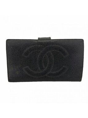 Chanel Wallet Caviar Leather Black Gold